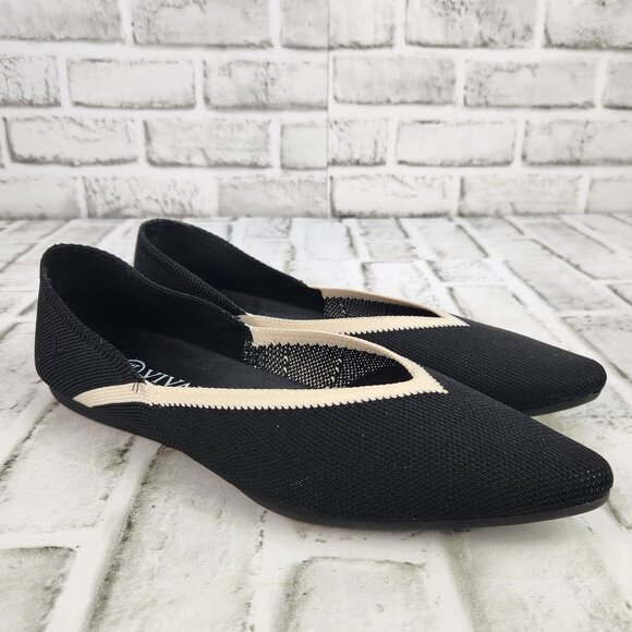 Vivaia Pointed-Toe V-Cut Vienna 2.0 Women's US 7.5/8 EU 38.5 Black Slip-On Flats - Picture 1 of 10